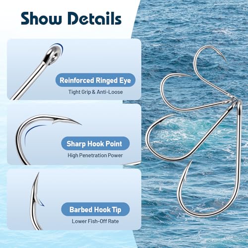 500PCS Barbed Fishing Hooks, 10 Sizes High Carbon Steel Fish Hooks, High Strength & Sharp Point with Plastic Storage Box, Suitable for Freshwater & Saltwater