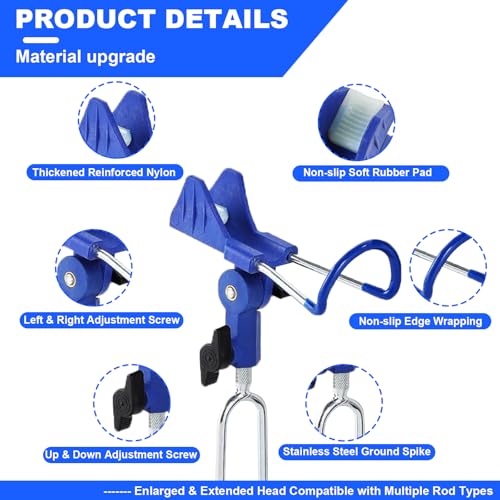 Blue Aluminum Bank Fishing Rod Holder &360° Adjustable for Ground - 2 Pack