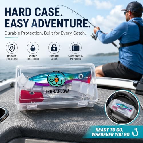 6.7-Inch Offshore Saltwater Popper Lures, 3.27 oz Topwater Fishing Lures for Long Casting & Boat Trolling, Tuna, Striped Bass, Bluefish & GT, Heavy-Duty Treble Hooks, 2-Pack with Storage Box