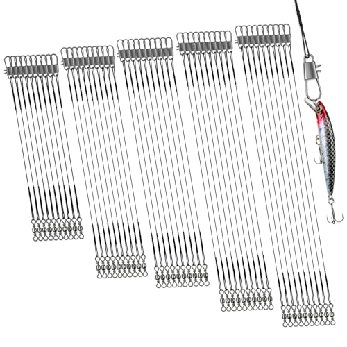DONQL 50pcs Fishing Leaders, Stainless Steel Fish Line, 10/15/20/25/30cm Wire with Swivels Snaps Connect Fishing Gear and Equipment Tackle Kit, for Bait Lures Rigs Hooks - color: Black