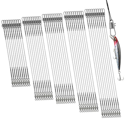 DONQL 50pcs Fishing Leaders, Stainless Steel Fish Line, 10/15/20/25/30cm Wire with Swivels Snaps Connect Fishing Gear and Equipment Tackle Kit, for Bait Lures Rigs Hooks - color: Black