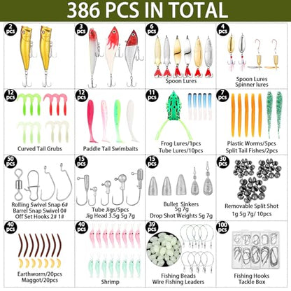 Gemscream 393 Pcs Fishing Tool Kit Fishing Backpack with Tackle Boxes Included Pliers Gear and Equipment Bait Rigs Fish Lip Gripper Lure Gear Kit Fish Hooks Remover Tools - color: Khaki