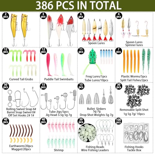 Gemscream 393 Pcs Fishing Tool Kit Fishing Backpack with Tackle Boxes Included Pliers Gear and Equipment Bait Rigs Fish Lip Gripper Lure Gear Kit Fish Hooks Remover Tools - color: Khaki