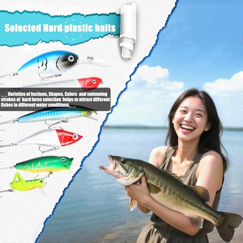 EXAURAFELIS Fishing Lures Tackle Kit, Mixed Hard & Soft Baits Metal Spoons Fishing Accessories for Bass Trout Pike Freshwater Saltwater Fishing - color: 128 pcs