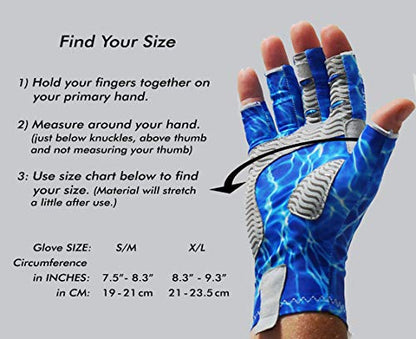 Fishoholic UPF50+ Fingerless Fishing Gloves - Sticky Grip Sun Protection Glove - Kayaking Paddling or Rowing - color: Grey H2O Camo, size: L / XL