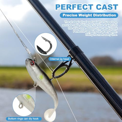 5 Pcs Pre-Rigged Soft Fishing Lures, 3.5In Paddle Tail Jig Heads Swim Bait, Realistic Movement Easy Catch Fishing jigs Lure, Fishing Baits for Freshwater Saltwater Bass Trout Baits