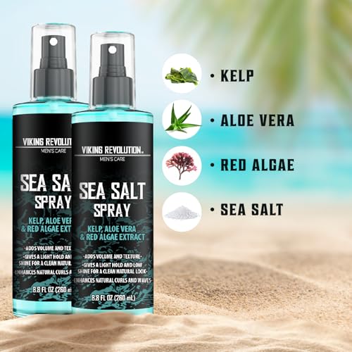 Viking Revolution Sea Salt Spray for Hair Men - Hair Texturizing Sprays with Kelp, Aloe Vera & Red Algae Extract - Surf Sprays to Add Volume and Texture- Sea Salt for Men Beach Hair Spray (2 pack) - size: 8.8 Fl Oz (Pack of 2), style: Sea Salt Spray