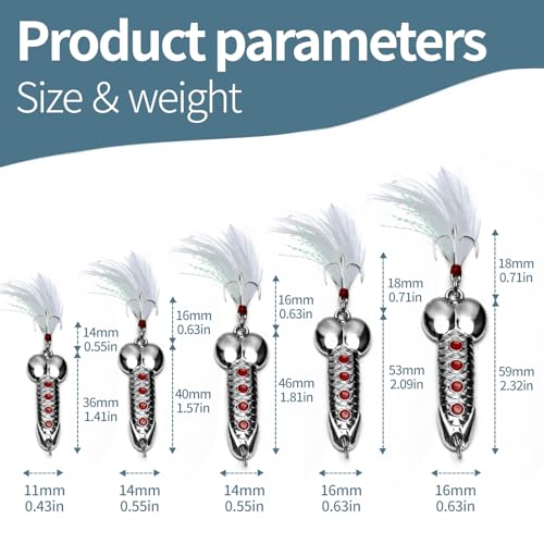 5Pcs Funny Fishing Lures for Men Freshwater Saltwater Fishing Equipment Fishing Spinner Baits for Bass/Trout Gag Gift for Valentine's Day, White Elephant Festival Father's Day - color: Silvery