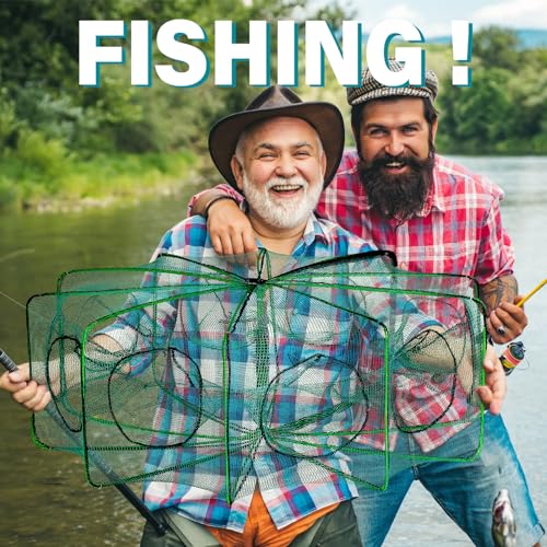 Windyun 2 Pcs Foldable Shrimp Trap 32 x 10 Inches Fishing Trap 10 Holes 10 Sides Portable Fishing Bait Nets for Minnow Crayfish Shrimp Crawdad Bait Accessories with Rope, Bag