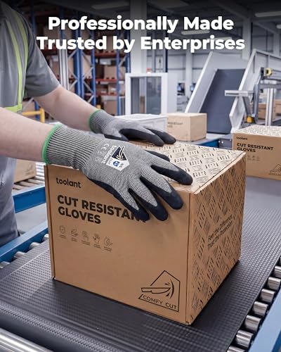 toolant ComfyCut A3 Cut Resistant Work Gloves, ANSI & EN388 Certified Protection with Superior Comfort, Fiberglass-Free, Touchscreen & Flexible Grip, for Fishing, Gardening, DIY, Assembly, Large - size: Large