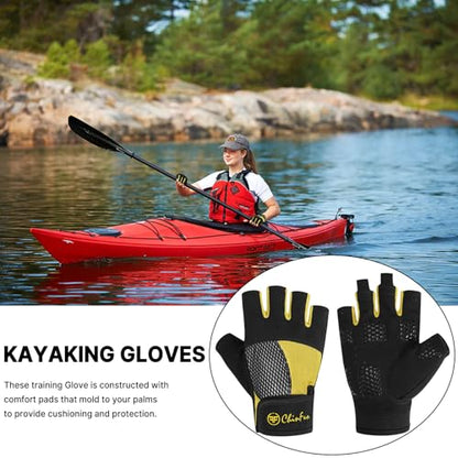 ChinFun Kayaking Gloves 3/4 Finger - Provide Cushioning and Protection, with Resistant Palm and Grip, Easy to Take on and Off, Perfect for Diving, Sailing, Kayaking - Men, Women, Youth - color: Yellow, size: Small