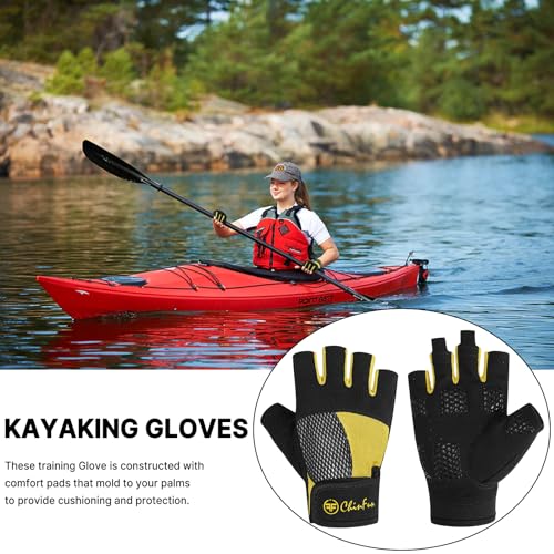 ChinFun Kayaking Gloves 3/4 Finger - Provide Cushioning and Protection, with Resistant Palm and Grip, Easy to Take on and Off, Perfect for Diving, Sailing, Kayaking - Men, Women, Youth - color: Yellow, size: Large