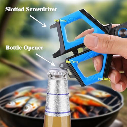 Professional Fishing Scissors With Bottle Opener Titanium Coated Serrated Blades Cut PE Mono Fluorocarbon Lines Non-Slip Soft Grip Multi-Purpose Fishing Tool