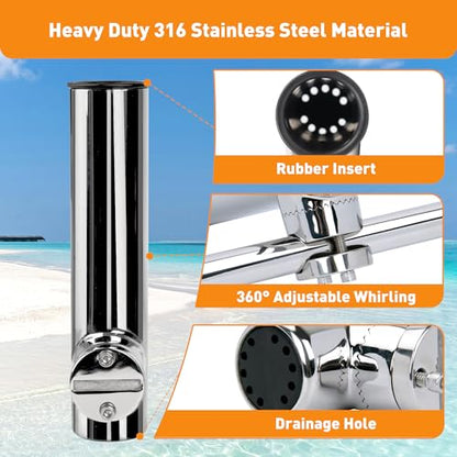 2 Pack Fishing Rod Holders for Boat Rail Mount, Stainless Steel Clamp on Rod Holder for Marine Boat, Fishing Boat, Pontoon, Jon Boat - style: Fit 7/8" to 1" Rail Bottom Clevis