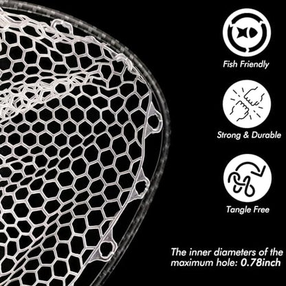 Riverruns Fly Fishing Landing Net Carbon Fiber Trout Net with Measurement Handle, Soft Rubber Mesh - 26" Standard (Wading) / 37" Long (Kayak) - color: 26" Wading Net (Standard) - Black 3K Woven