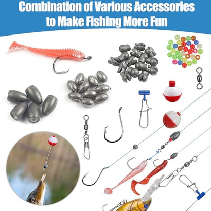 220pcs Fishing Bobbers Tackle Kit Beginners Fishing Kit | Includes Hooks, Bobbers, Sinkers Weights, Swivel Snaps, Starter Tackle Box Kit for Artificial and Live Baits - style: 220pcs Kit