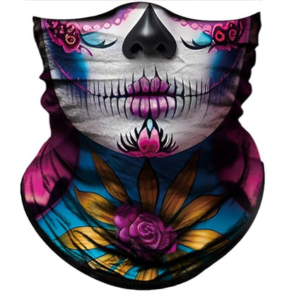 Obacle Skull Face Mask for Women Dust Wind Sun Protection Rave Festival Riding - color: Women Pink Flower Face Black Nose