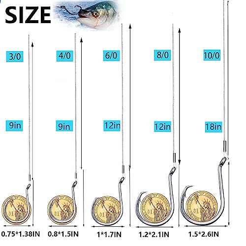 Saltwater Steel Circle Hook Rigs,Octopus Offset Fishing Hooks Leader Wire for Catfish Bass - size: 5/0-24pcs