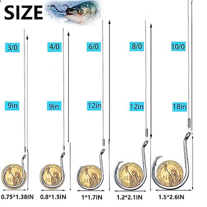Saltwater Steel Circle Hook Rigs,Octopus Offset Fishing Hooks Leader Wire for Catfish Bass - size: 7/0-24pcs