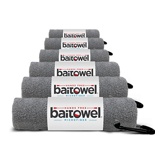 Bait Towel 6 Pack Fishing Towels with Clip for Fishing, Plush Microfiber nap Fabric, 16x16, The Original Bait Towel Multi-Pack - color: Overcast Gray