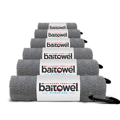 Bait Towel 6 Pack Fishing Towels with Clip for Fishing, Plush Microfiber nap Fabric, 16x16, The Original Bait Towel Multi-Pack - color: Overcast Gray