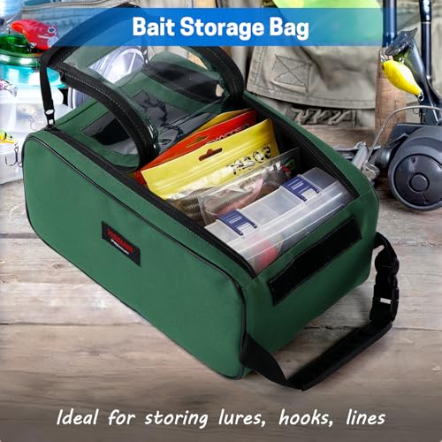VISEMAN Fishing Tackle Bag, Waterproof Bait Storage Bag, Tackle Organizer | Fishing Bait Bag with Transparent Window for Crappie and Bass Fishing - color: Green