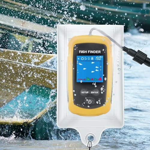 Portable Wired Fish Finder Ice Kayak Fishing Gear Water Depth Finder Handheld Fishfinder LCD Display Sonar Transducer - style: Basic with Water-Resistant Bag