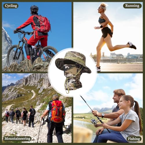 Camo Boonie Sun Hat with Balaclava Face Mask UV Protection Fishing Hat Bucket Hat for Hunting Hiking Military Tactical Safari - color: Camo Cp