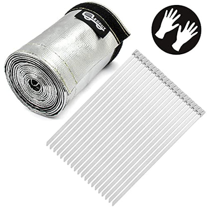 Heat Shroud Sleeve Aluminized 2 Pcs for Ultimate Heat Protection Hose Wire Shield 1-1/2''I.D. x 10FT, with 20 Pcs 7.8Inch Stainless Steel Cable Metal Zip Ties - size: 2*1-1/2''I.D. x 10FT