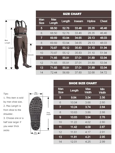 Chest Waders with Boots for Men & Women, Nylon/PVC Lightweight Fishing Wader with Boots Hanger - color: Brown, size: M12/W14