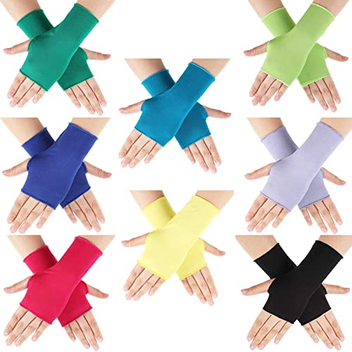 Geyoga 8 Pairs Sun Protection UV Gloves for Women Fingerless Hand UV Protection Glove for Gel Manicures Summer Driving Biking - color: Bright Colors