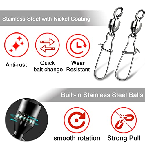 FishTrip Ball Bearing Snap Swivels, Duo Lock Barrel Swivels for Fishing | 30Pcs Stainless Steel Smooth Rotation Speed Clips Swivels Fishing Tackle for Lures Freshwater Saltwater 0#-10# - size: Size5 (120lbs) 30pcs