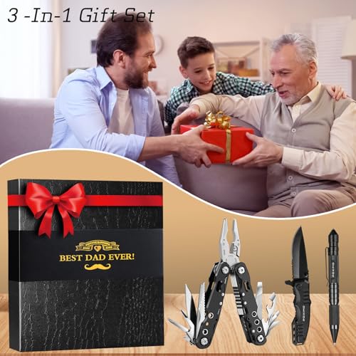 Multitool Gifts for Father, Dad Gift Set with 14 in 1 Multi-tool Pliers, Pocket Knife & Tactical Pen | Premium EDC Survival Kit for Camping, Car Emergency | Unique Practical Gift for Father Dad Him - style: Gifts for Father "BEST DAD EVER"