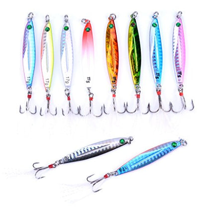 Aorace 10pcs Hard Metal Jigs Diving Sea Fishing Lures Minnow Popper Baits Tackle Crankbait Saltwater Freshwater Lures with Feather - color: 10pcs 6.5cm/17g