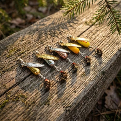 5Pcs Trout Spinners Barbless Fishing Lures with Single Hook Spinner Hooks for River Salmon Stream Fishing Durable Bass and Pike Lures for Freshwater Lake Angling