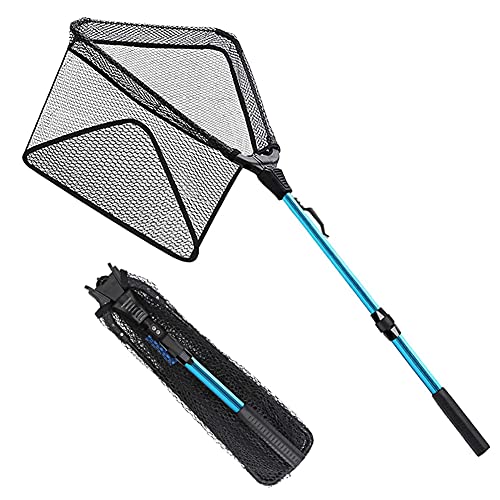SANLIKE Aluminum Collapsible Telescopic Fishing Net for Ice Salt/Freshwater - color: Blue, size: Small