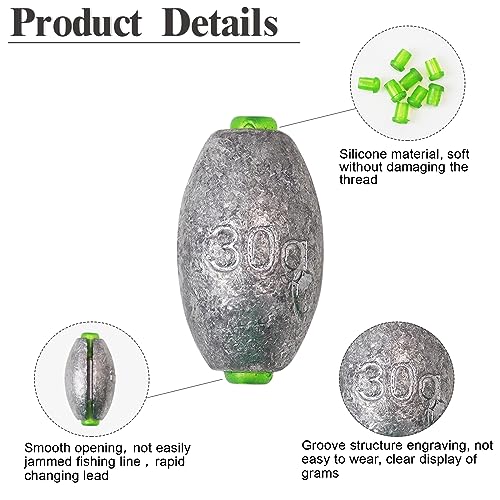 MAFIMOEA 10-25 pcs Egg Weights kit Split Shot Fishing Weights Assorted Set Removable Fishing Weights Salter Freshwater Drop Shot Weights Tackle - style: Rubber Core Sinker-40g-8pcs