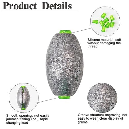 MAFIMOEA 10-25 pcs Egg Weights kit Split Shot Fishing Weights Assorted Set Removable Fishing Weights Salter Freshwater Drop Shot Weights Tackle - style: Rubber Core Sinker-40g-8pcs