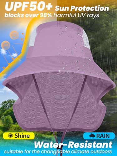 Sun Hats for Women UV Protection with Neck Flap Wide Brim Beach Hats with Ponytail Hole for Hiking Fishing Gardening Travel - color: Dark Purple