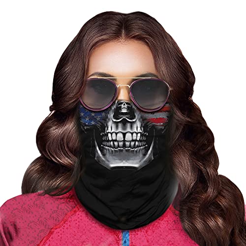 Obacle Neck Gaiter Face Mask Bandana for Dust Wind Sun Protection for Men Women - color: Skull Flag Face Blue Red