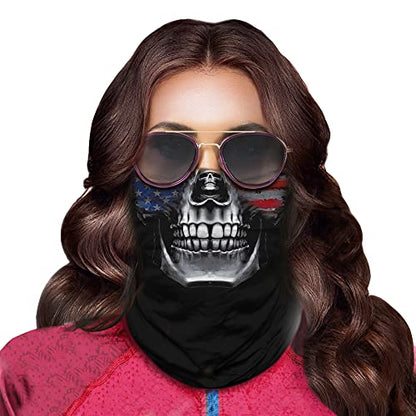 Obacle Neck Gaiter Face Mask Bandana for Dust Wind Sun Protection for Men Women - color: Skull Flag Face Blue Red
