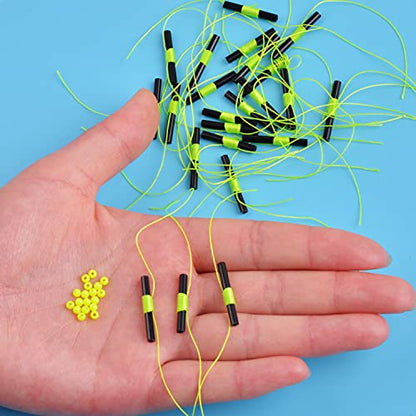 AGOOL Bobber Stops for Fishing Floats, 100Pcs Slip Bobber Stop Knots with Plastic Beads Bobber Stoppers for Fishing Line or Fishing Leader Saltwater Freshwater Fishing Tackle - color: Green