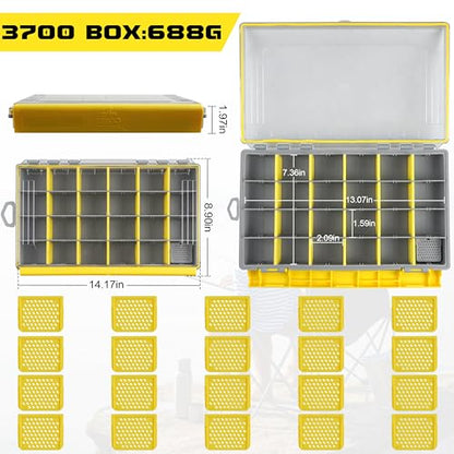 Shaddock Fishing Waterproof Tackle Box, 3700 Deep Tackle Tray Organizers Accessories Storage Gear with Removable Dividers for Freshwater Saltwater Fishing (Yellow, 3700) - size: 3700, Yellow