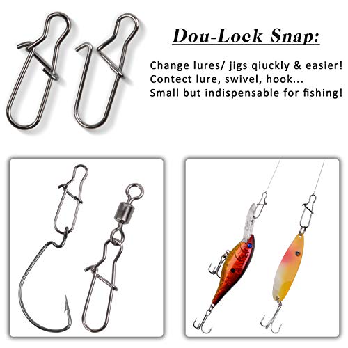 120pcs Fishing Duo Lock Snaps,Strong Nice Snap Swivel Stainless Steel Lure Hook Connector Fishing Tackle for Freshwater Saltwater,Test 26LB-220LB - size: 0#-26LB-120PCS