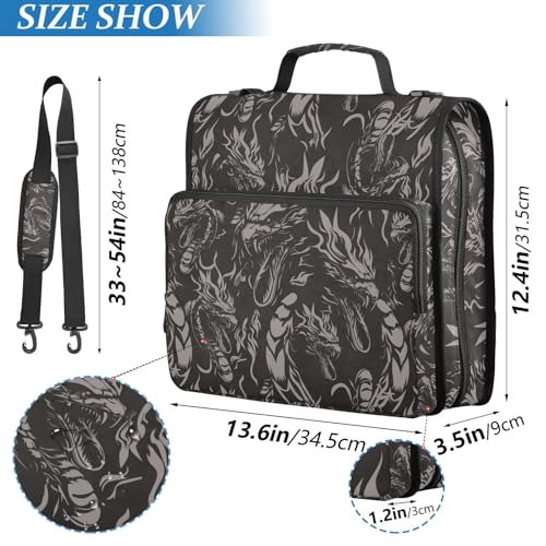 Dragon Black Gothic Zipper Binder Bag 3 Ring with Shoulder Strap Zippered Binder Fits 13 Inch Laptop File Folder Document Organizer for College Office Supplies - color: Dragon Black Gothic