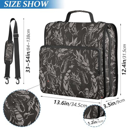 Dragon Black Gothic Zipper Binder Bag 3 Ring with Shoulder Strap Zippered Binder Fits 13 Inch Laptop File Folder Document Organizer for College Office Supplies - color: Dragon Black Gothic
