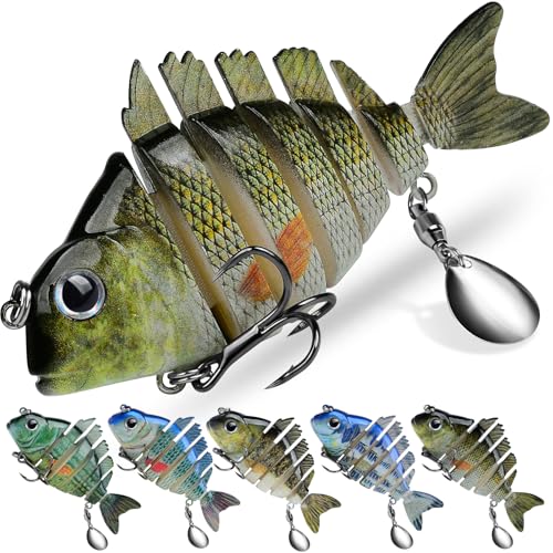 Crankbait Fishing Lure Pike Muskie Lures Lifelike Multi Jointed Swimbait Segement Hard Minnow Bait Treble Hook - color: HS078KLMON-5pcs/set