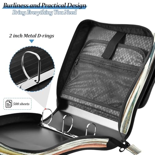 Fish Tool Sea Rods Vintage Lure 3 Ring Zipper Binder with Strap 1.5 inch 500 Sheet Capacity File Folder Storage Organizer