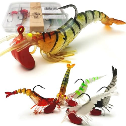 Soft Fishing Lures Shad Minnow Swimbaits, Pre-Rigged Jig Heads Paddle Tail Swim Baits for Bass, Trout, Walleye, Crappie, Sinking Jigs Bait for Saltwater Freshwater, Fishing Gifts for Men - color: C3-5pcs Soft Shrimp Swimbait