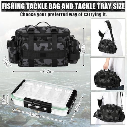 Fishing Tackle Bag with 3 Pcs 3600 Tackle Trays Expandable Soft Fishing Bag Waterproof Camouflage Gear Backpack Padded Shoulder Strap Angler Gear Storage Gifts for Fishermen(Gray) - color: Gray
